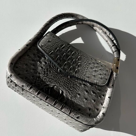 Top Handle Croc Grey Pleather Handbag - Picture 1 of 5
